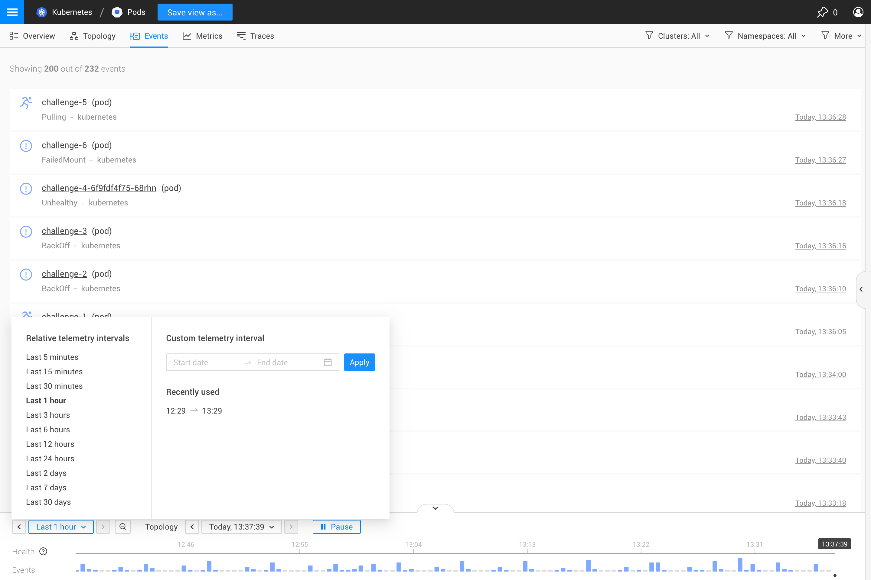Línea de tiempo de eventos