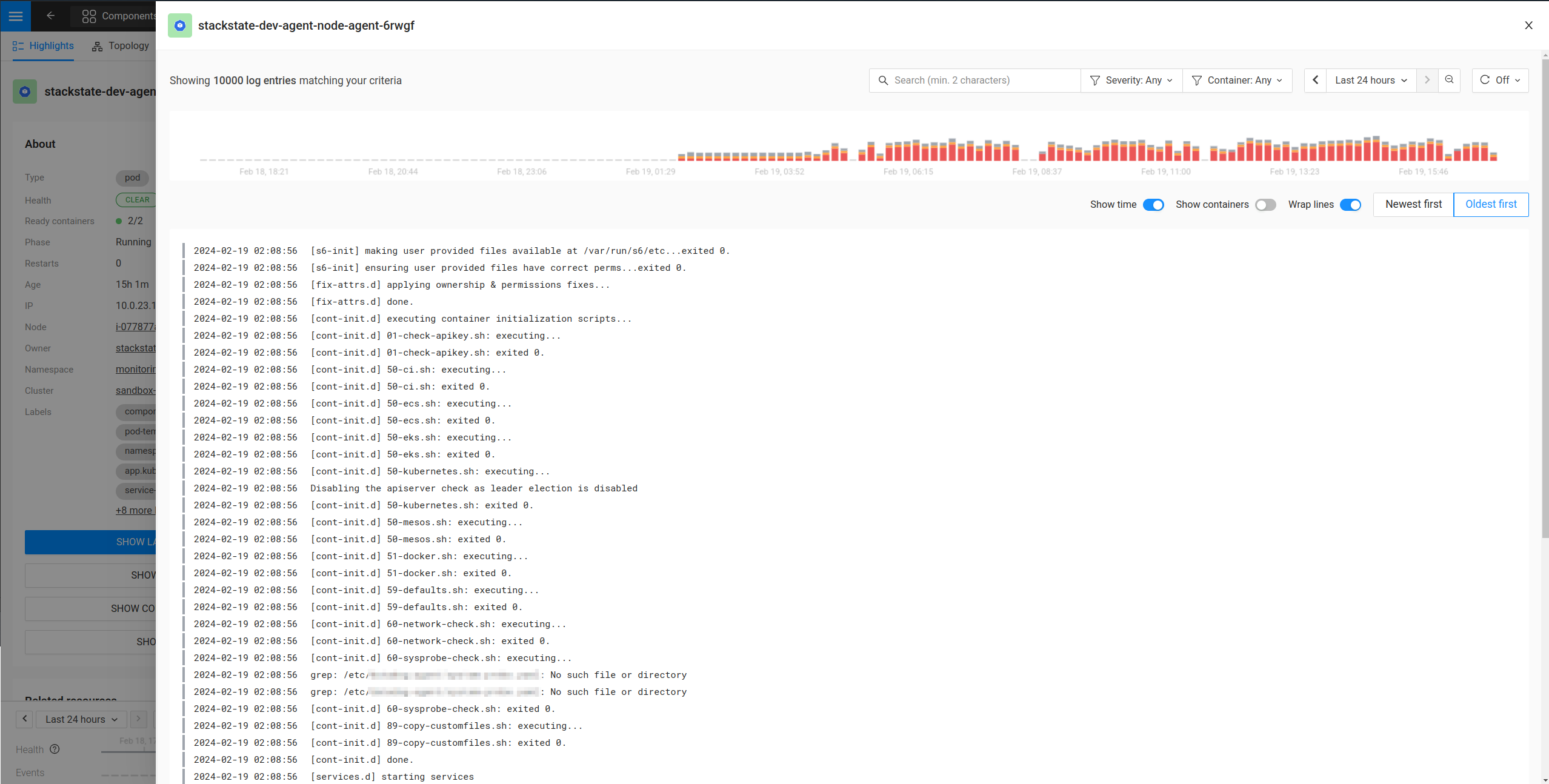 Visualização de arquivos de registro Kubernetes Sem Filtros